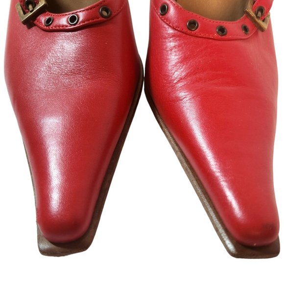 Caterina Lucchi Women's Red Leather Mules Buckle Detail Snip Toe Size 40 EU/9 US - Picture 10 of 14